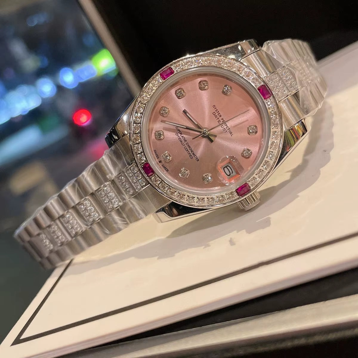 Luxury Perpetual Automatic Imported Quartz Pink Face 31Mm Male and Female Couple Pair Watch