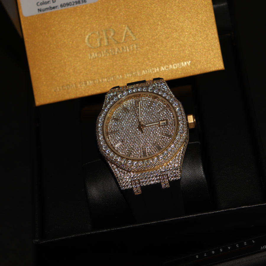 Montre De Luxe VVS1 Moissanite & Or Bracelet En Steak