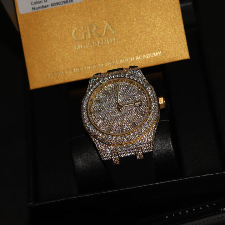 Montre De Luxe VVS1 Moissanite & Or Bracelet En Steak