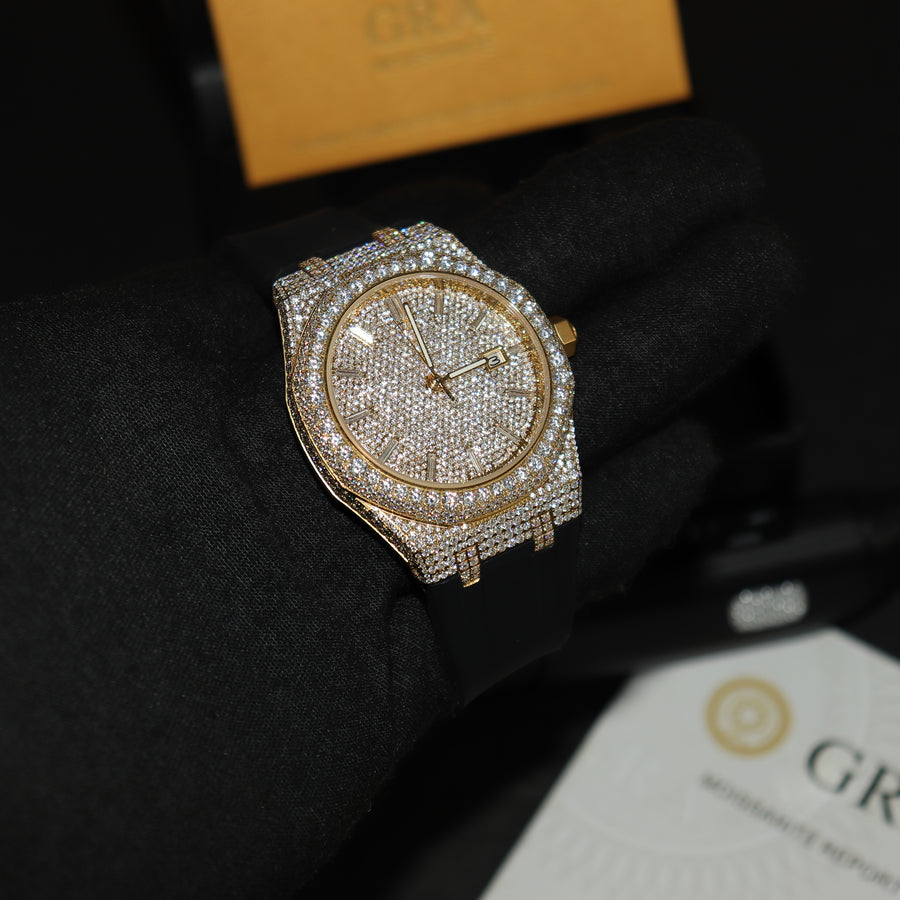 Montre De Luxe VVS1 Moissanite & Or Bracelet En Steak