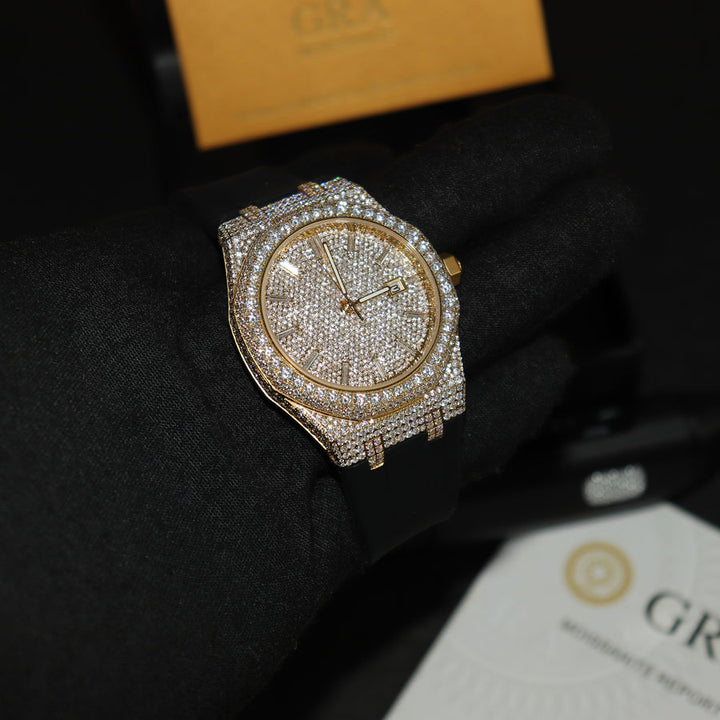 Montre De Luxe VVS1 Moissanite & Or Bracelet En Steak