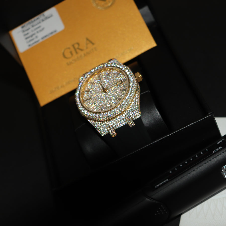 Montre De Luxe VVS1 Moissanite & Or Bracelet En Steak