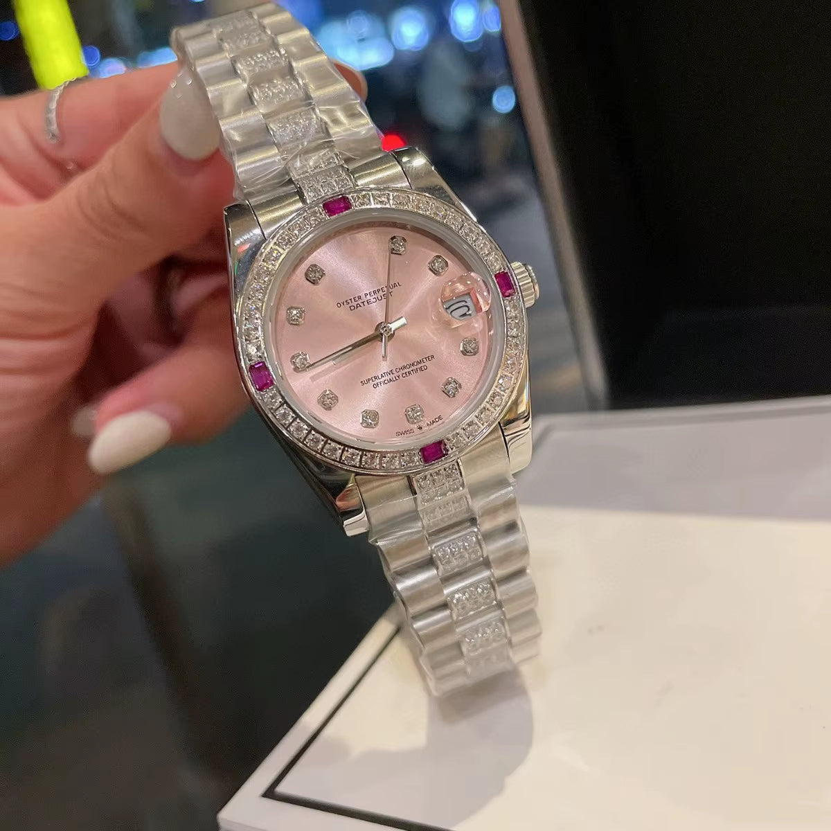 Luxury Perpetual Automatic Imported Quartz Pink Face 31Mm Male and Female Couple Pair Watch