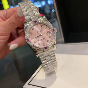 Luxury Perpetual Automatic Imported Quartz Pink Face 31Mm Male and Female Couple Pair Watch