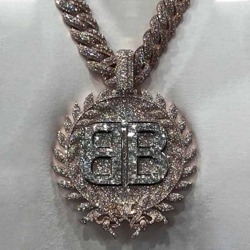 Chaîne Cuban Fully Iced Avec Pendentif Double B