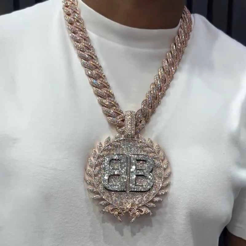 Chaîne Cuban Fully Iced Avec Pendentif Double B