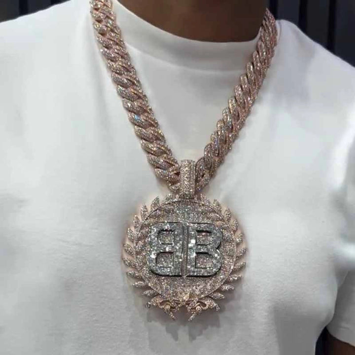 Chaîne Cuban Fully Iced Avec Pendentif Double B