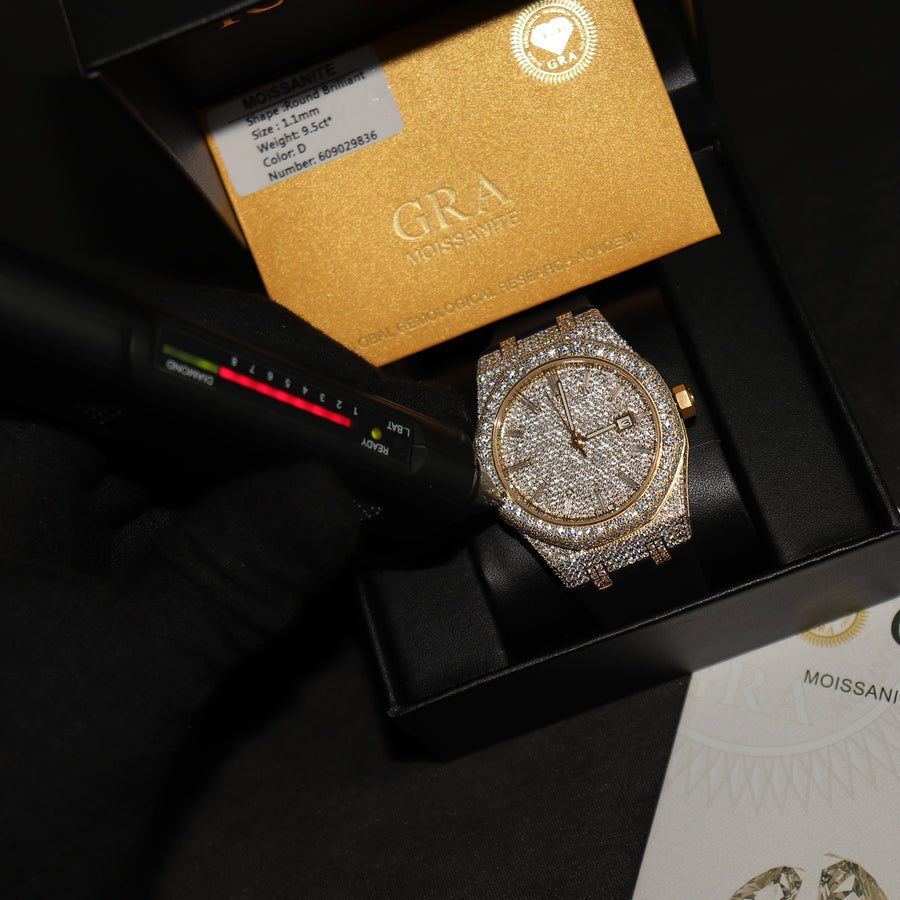 Montre De Luxe VVS1 Moissanite & Or Bracelet En Steak