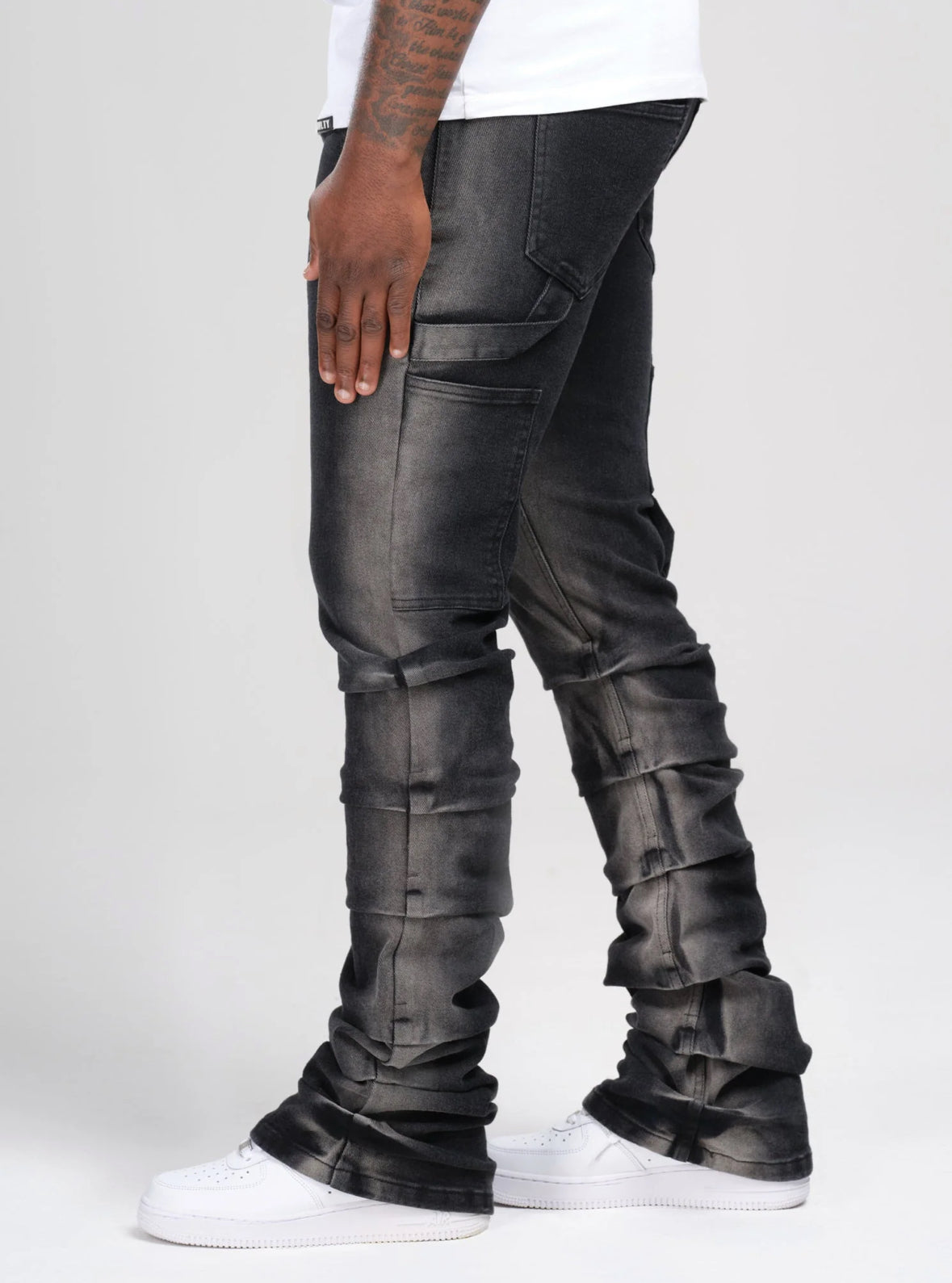 Vintage Flare Tacked Jeans - Blac