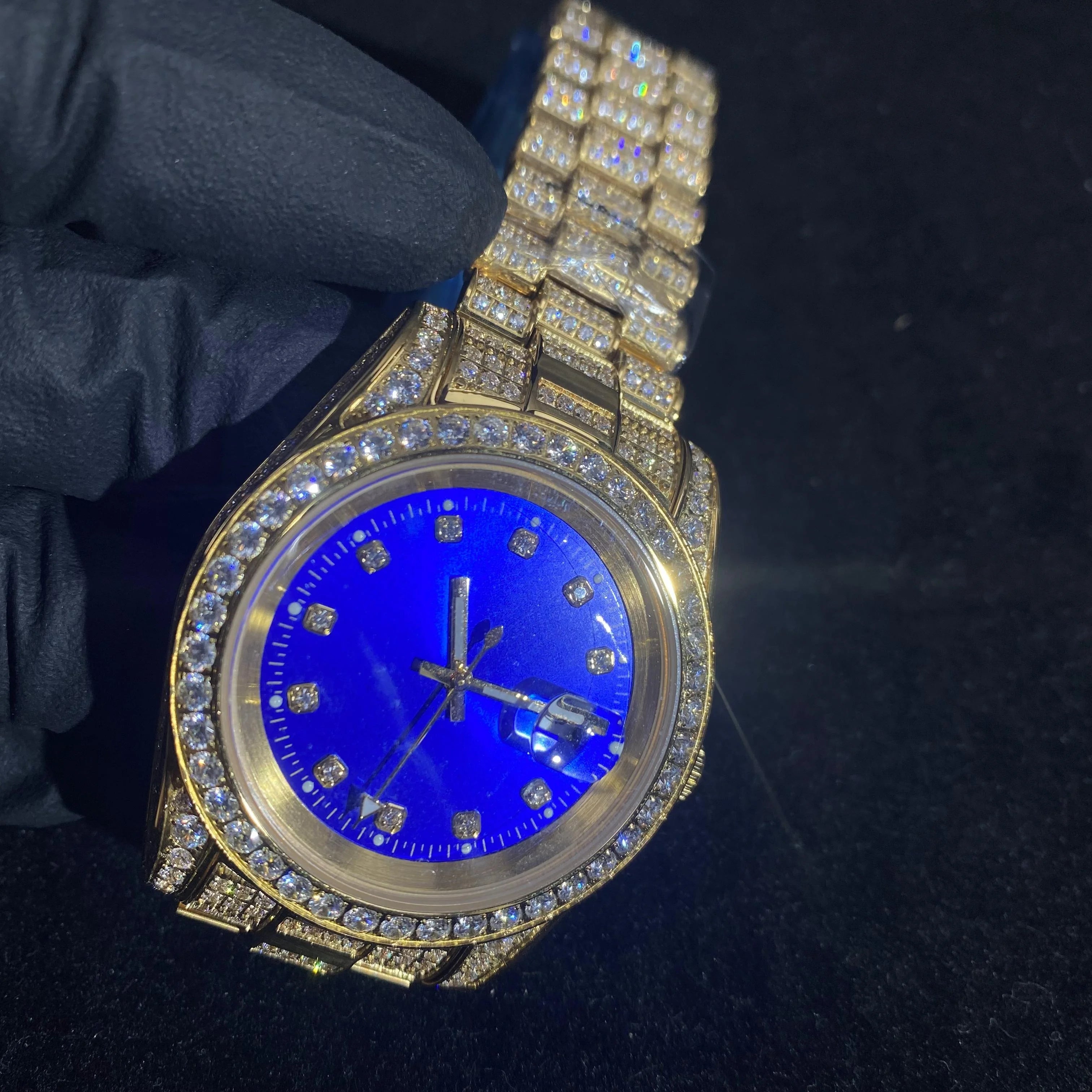 Hip Hop Jewelry Luxury CZ Diamond Iced Out Gold Plated Stainless Steel Quartz Men Wrist Watch