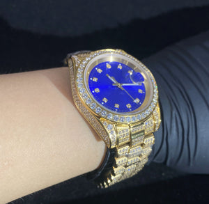 Hip Hop Jewelry Luxury CZ Diamond Iced Out Gold Plated Stainless Steel Quartz Men Wrist Watch