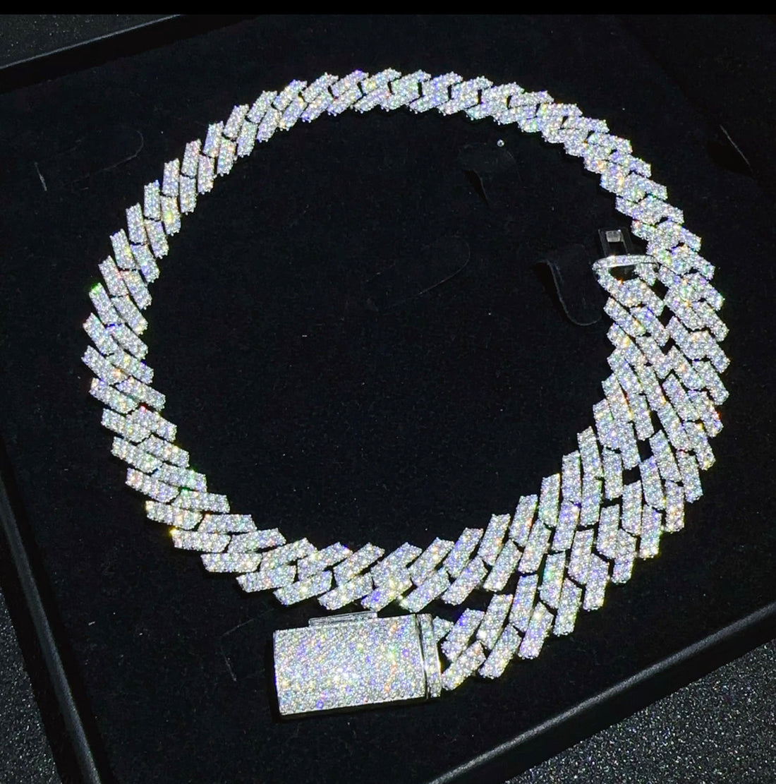 CHAÎNE À MAILLONS À Griffes Diamantées 14MM  OR BLANC FEMME