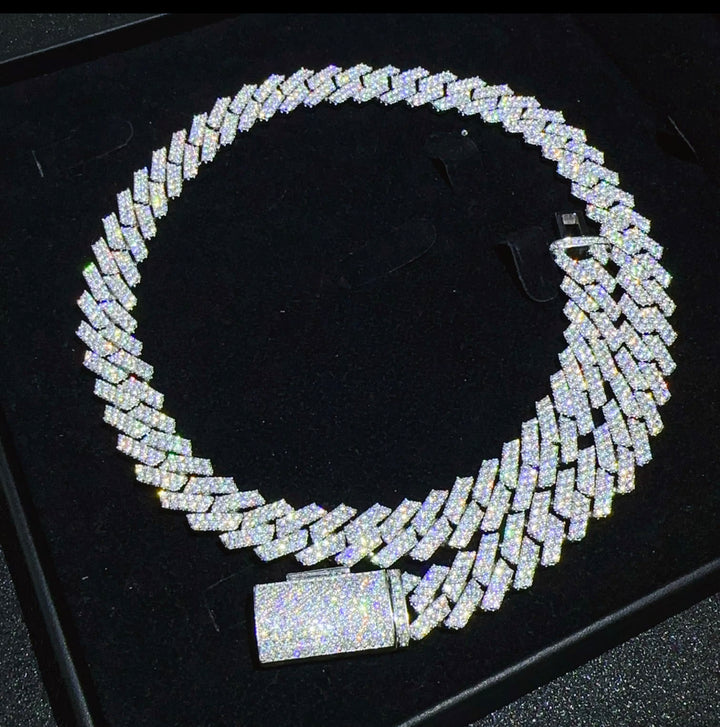 CHAÎNE À MAILLONS À Griffes Diamantées 14MM  OR BLANC FEMME