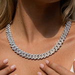 CHAÎNE À MAILLONS À Griffes Diamantées 14MM  OR BLANC FEMME