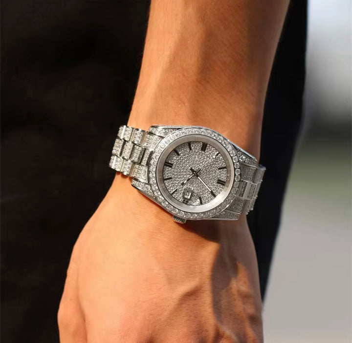 Montre hip hop  en Or Blanc