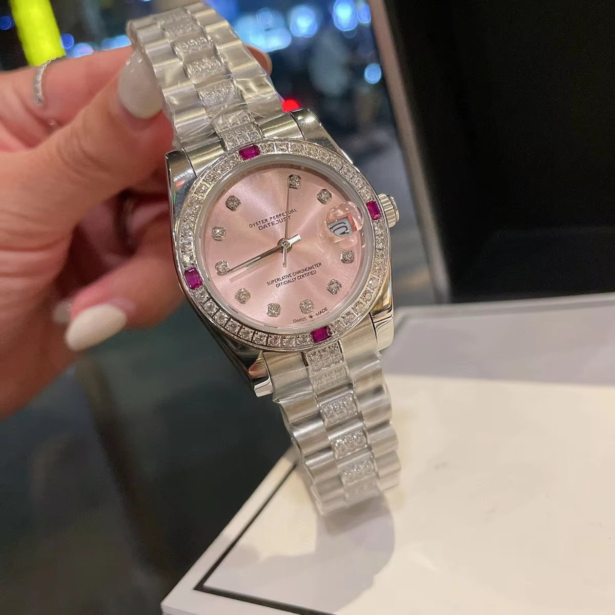 Luxury Perpetual Automatic Imported Quartz Pink Face 31Mm Male and Female Couple Pair Watch